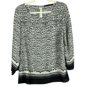 Rose & Olive Black and White Graphic Floral Boxy Blouse Size Large